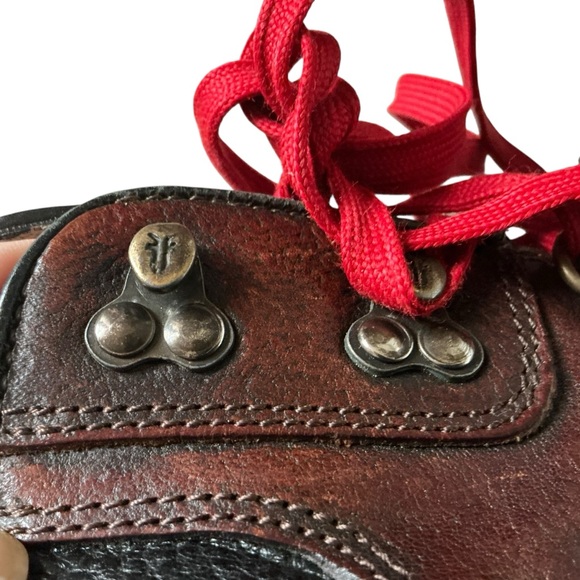 Vintage man Frye brown leather boots with red laces size 13D moto main image 8